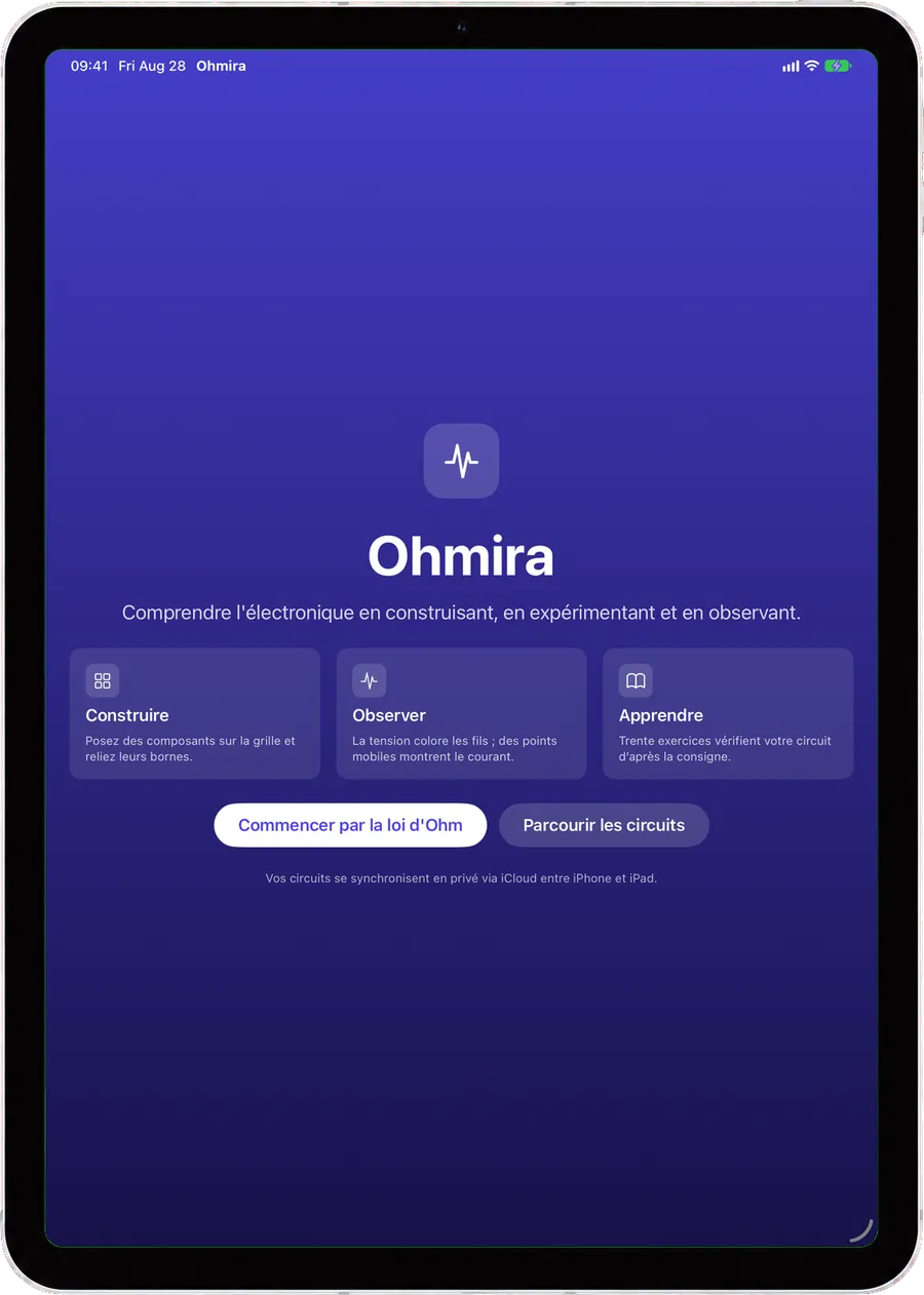 L'écran d'accueil d'Ohmira